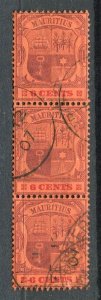 MAURITIUS; Early 1900s Coat of Arms issue 6c. used Strip of 3