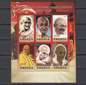 Rwanda, 2010 Cinderella issue. Mahatma Gandhi, IMPERF sheet.