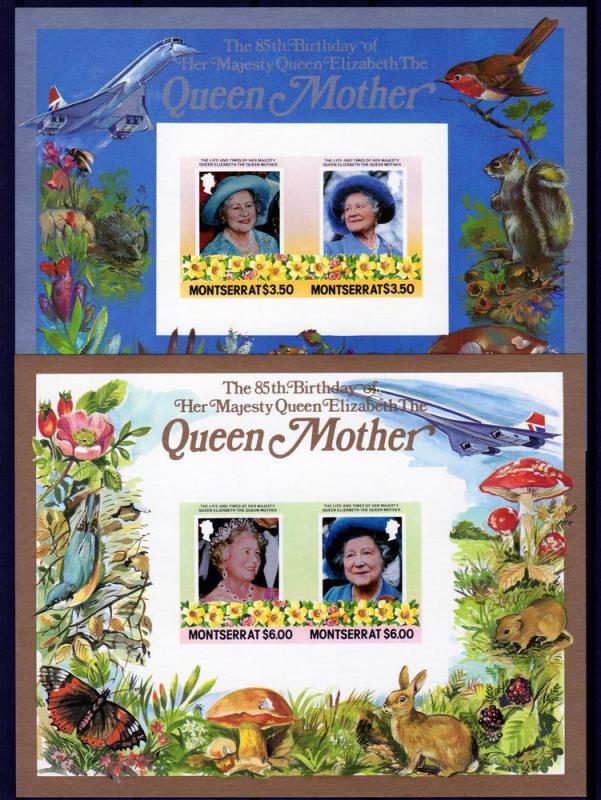 Montserrat 1986  Queen Mother/Concorde/Mushrooms SS(2)Imperf Sc#563/564