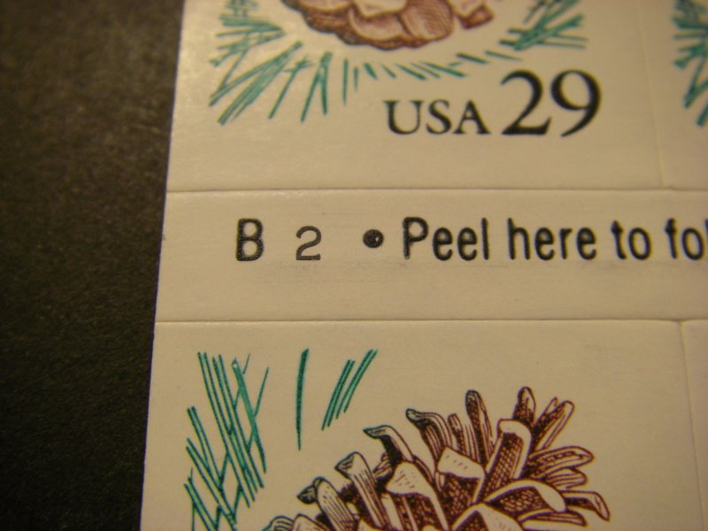 Scott 2491a, 29c Pine Cone, Pane of 18, #B2, MNH Booklet Beauty