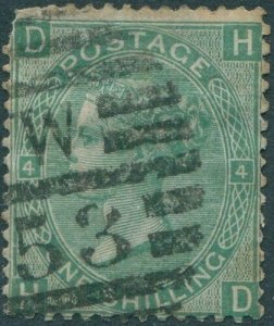 Great Britain 1867 SG117 1s green QV DHHD plate 4 FU (amd)