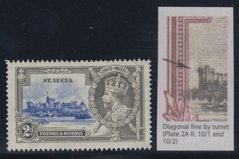 St. Lucia, SG 110f, MLH Diagonal Line by Turret variety