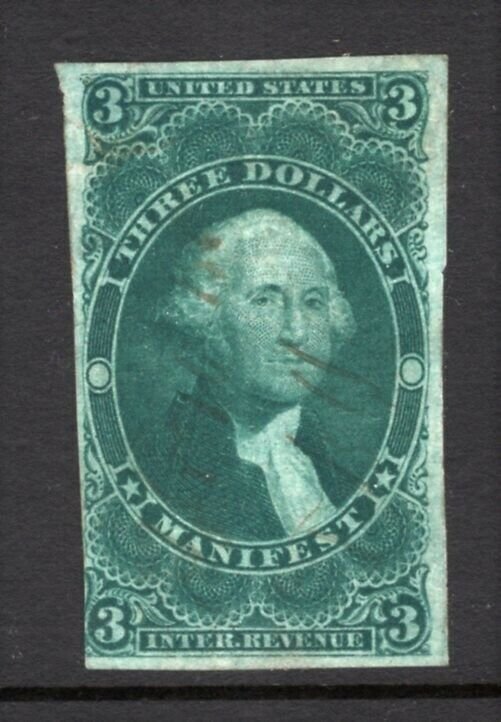 US Revenue $3 Manifest Imperf Pen Cancel Fine Used #R86a