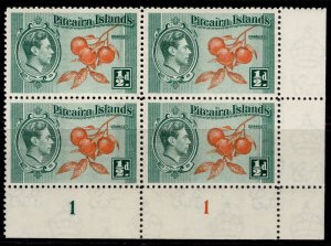 PITCAIRN ISLANDS GVI SG1, ½d orange & green, NH MINT. BLOCK X4 PLATE 1