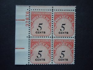 J93 5c Postage Due Plate Block #37876 UR MNH OG VF RARE   Includes New Mount