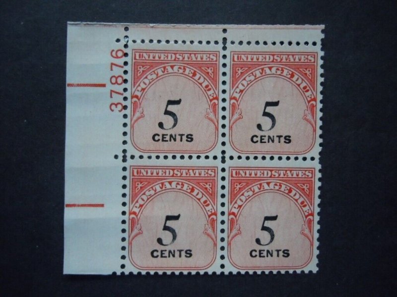 J93 5c Postage Due Plate Block #37876 UR MNH OG VF RARE   Includes New Mount
