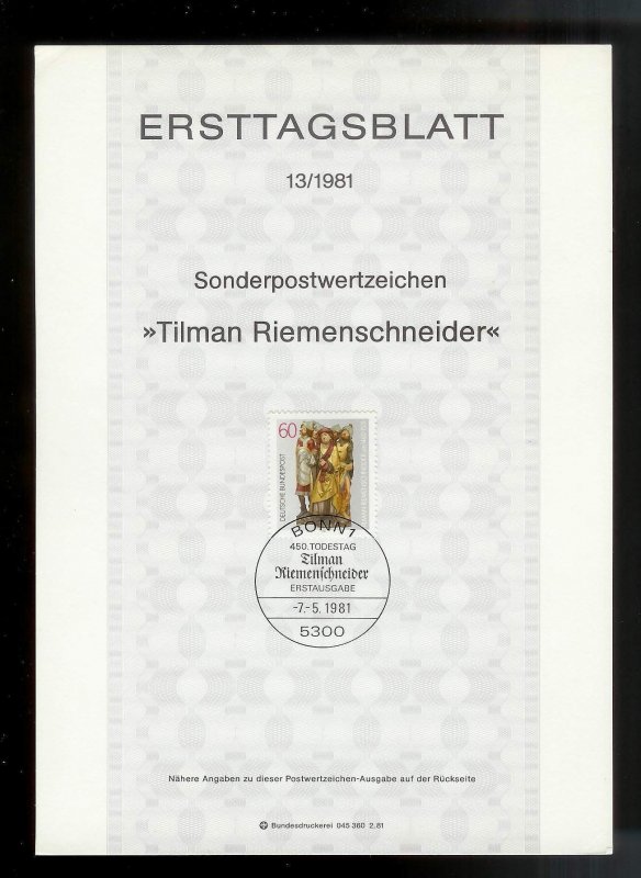 GERMANY (52) Ersttagsblatt FDC Presentation Cards