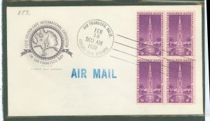 US 852 1939 3c golden gate exposition, block of 4 on an unaddressed fdc with a house of farnum cachet