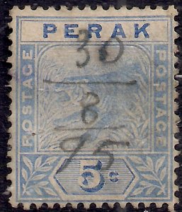 Perak Malaya 1892 - 95 QV 5ct Blue used SG 64 ( C1195 )