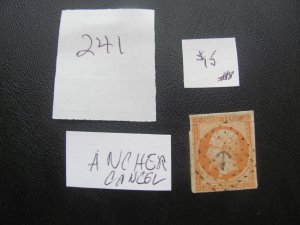 FRANCE 1853 USED SC 18 ANCHER CANCEL VF  (241)