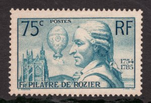 1936 France Sc# 308 - 75¢ Ballon of Jean Francois os Rozier - MH  cv$38