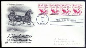 UNITED STATES FDC Sleigh PNC#1 Strip 1983 Artcraft