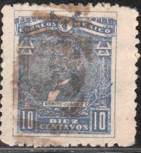 MEXICO 511a, 10c BENITO JUAREZ, PLATE VARIETY USED.F-VF.  (694)