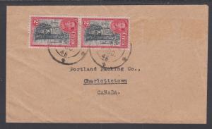 Ceylon Sc 278 pair on 1946 buff Cover to Charlottetown, Canada