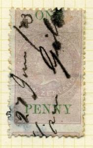 NEW ZEALAND;  1871-5 classic QV Stamp Duty issue fine used (P.10x12.5)  1d.
