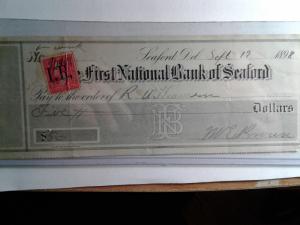 SCOTT # R155B OP IR USED INTERNAL REVENUE STAMP CHECK WESTERN NATIONAL BANK 1898