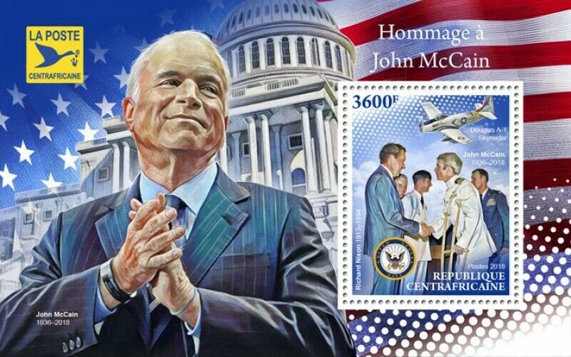 HERRICKSTAMP NEW ISSUES CENTRAL AFRICA John McCain Souvenir Sheet