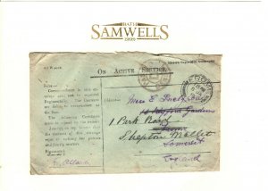 IRAQ WW1 Cover INDIA *FPO 366* Somerset Light Infantry 1918 Soldier Letter MAL26