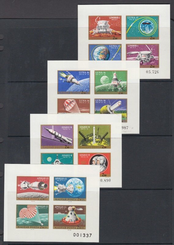 Hungary Sc C308-C311 MNH. 1970-1971 Manned Space Missions, perf & imperf sets VF