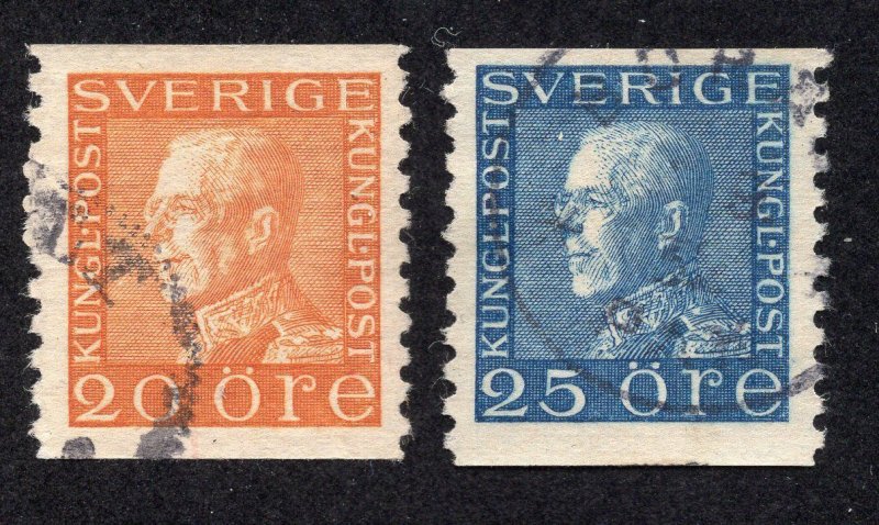 Sweden 1925 20o & 25o Gustaf V, Scott 172, 175 used, value = 85c