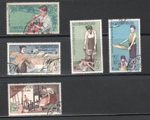 Laos #34, 37-40   VF, Used, Rice Growing & Harvest,  CV $6.25  .....  3390024