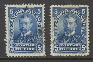 Canada Newfoundland Sc# 85 Used lot/2 1897-1901 5c Duke of York