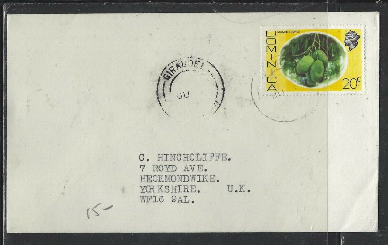 DOMINICA COVER (P1902B) 1976 QEII 20C FRUIT GIRAUDEL TO ENGLAND