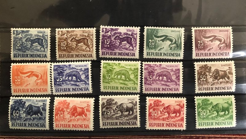 Indonesia 1956 & 1958 Definitive Animal Fauna Rhino Pangolin otter MNH