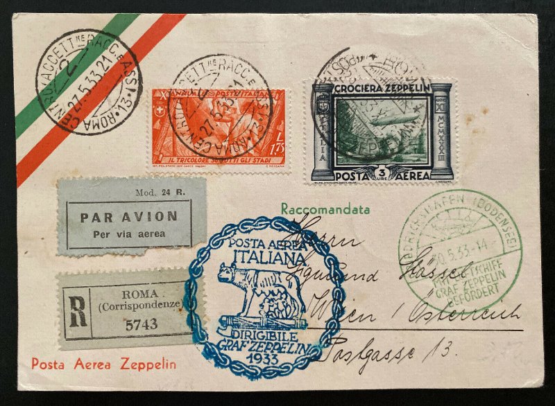 1933 Italy Graf Zeppelin Flight Postcard Cover to Vienna Austria LZ 127 # C41