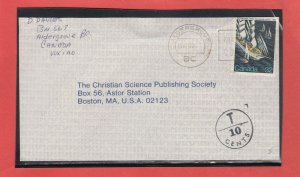 Aldergrove BC 32c cover to USA short-paid postage due T10 cents 1984