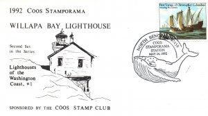 SPECIAL PICTORIAL POSTMARK AND CACHET COOS STAMPORAMA WILLAPA BAY LIGHTHOUSE #1