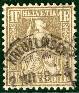 SWITZERLAND Helvetia High Value Scott.50 1Fr Gold 1878 CDS Used c$130+ GGREEN107