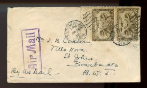 ? 10 cent airmail to Barbados, BWI, 2x 5c airmail stamps 1938 cover Canada