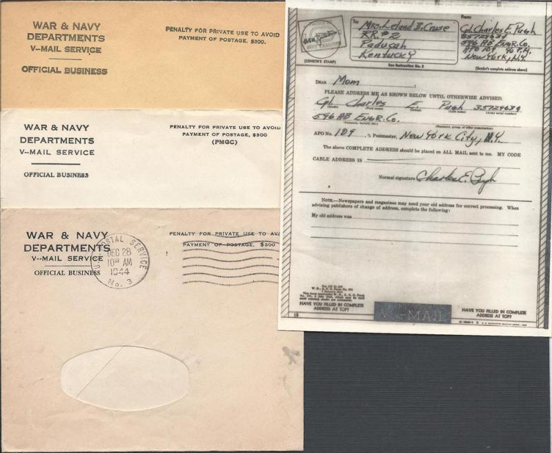 V-Mail, Microfilmed Form Letter, Parachute & Balloon
