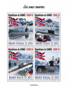 Guinea - 2020 Submarines on Stamps - 4 Stamp Sheet - GU200218a