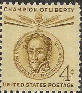 US 1110 Champion of Liberty Bust of Bolivar on Medal 4c single MNH 1958