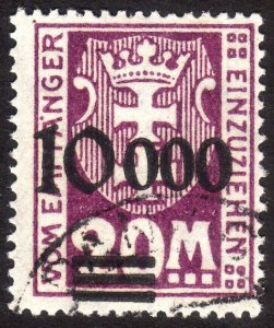 1923, Danzig, 10000Mk, Used, Sc J27, Mi P27I