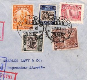 COLOMBIA Air Mail 1939 Cover Bogota TRANSATLANTIC GB London {samwells}YU158