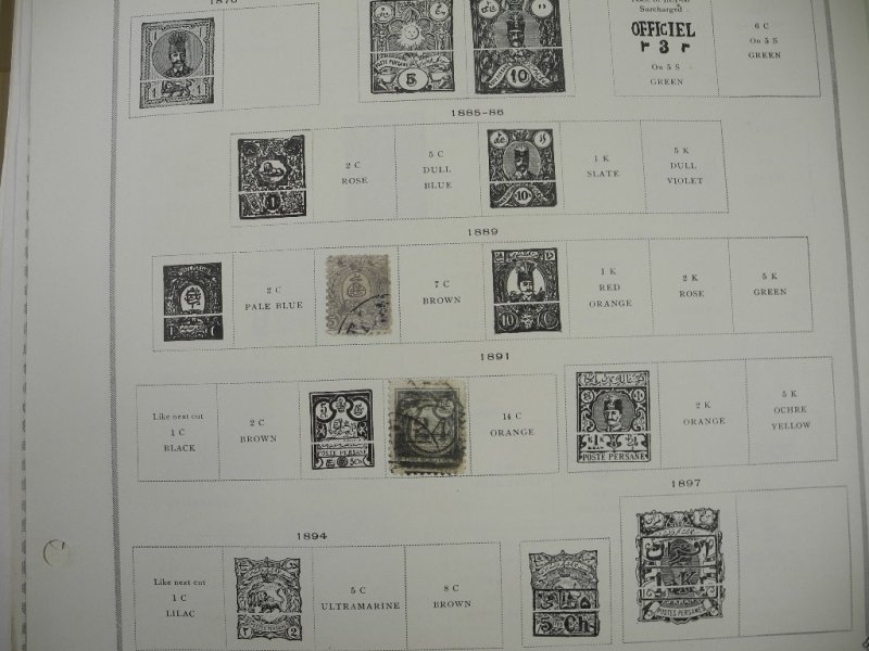 PERSIA, old time assortment of Stamps hinged on remainder/overlapping pages