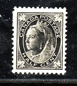 Canada-Sc#66-Unused 1/2c black-QV Maple Leaf-og-hinge remnant-1897-Cdn207-