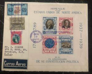 1938 Guatemala Souvenir First Day Cover FDC To Brooklyn USA Constitution homage