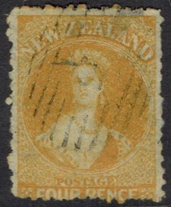 NEW ZEALAND 1864 QV CHALON 4D YELLOW USED