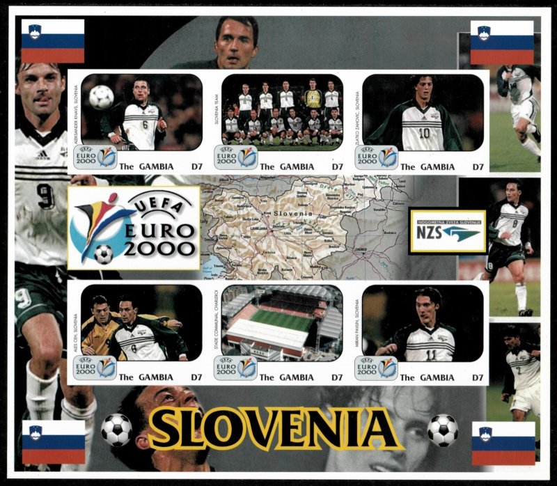 Gambia 2000 - World Cup Soccer - Sheet of 6 IMPERF Stamps - Scott #2295 - MNH