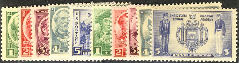 US #785 - 794 COMPLETE ARMY NAVY SET,   VF mint never hinged,  10 stamp total...