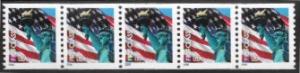 US #3067 MNH Coil Strip of 5. Plate #2320 on back. Flag & Statue of Liberty