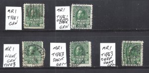 Canada # MR1 USED DIFFERENT COLOUR SHADES AND TYPES. BS27936