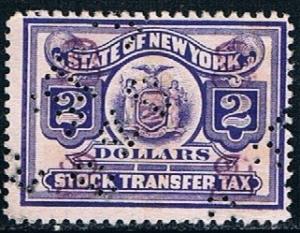 USA $2 New York Stock Transfer, used, perfin, F-VF