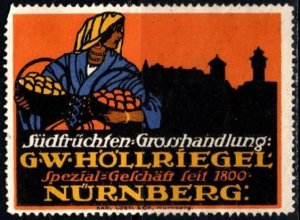 Vintage Germany Poster Stamp G.W. Hollríegel Tropical Fruit Wholesaler Specialty