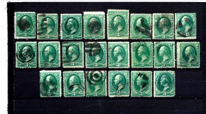 JASTAMPS: US # 147 3c Washington Green (U) lot of 22, CV  $25.00, $8.00