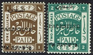 PALESTINE 1920 EEF OVERPRINTED 1M AND 2M ARABIC 8MM PERF 15 X 14